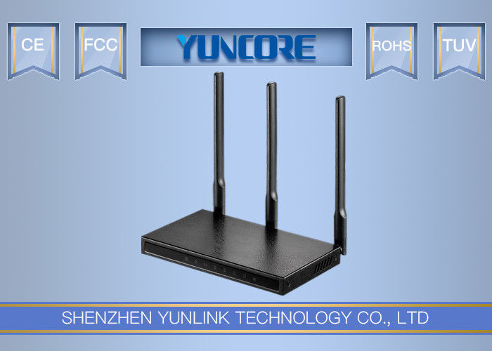 Black Metal Case SOHO Wifi Router With 3 MIMO Antenna 1Lan 1Wan Port